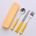 Minimalist cat paw ceramic handle 3-piece stainless steel cutlery set - student chopsticks, spoon, and fork portable dinnerware set