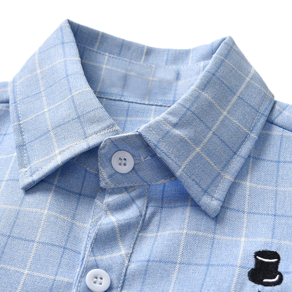 New summer collection: plaid short-sleeve cotton baby romper - two-tone design, perfect for outdoor adventures and easy to match