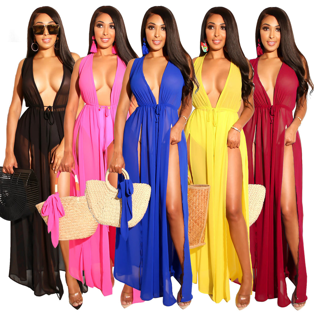 Amazon women's new cardigan chiffon dress longline outerwear cape 2019 hot selling beach dress cover-up