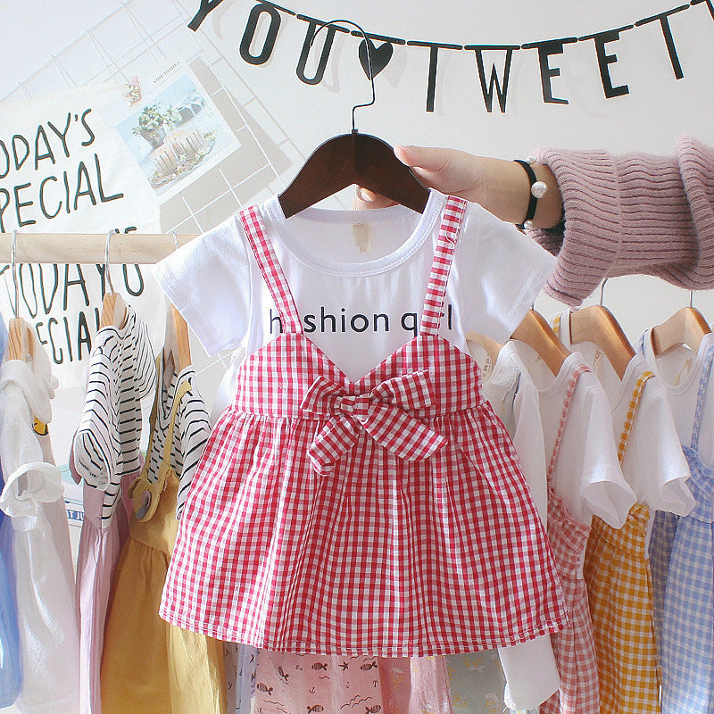 Baby summer korean style dress 0-3 years old infant short sleeve dress girls' summer long dress children's clothing