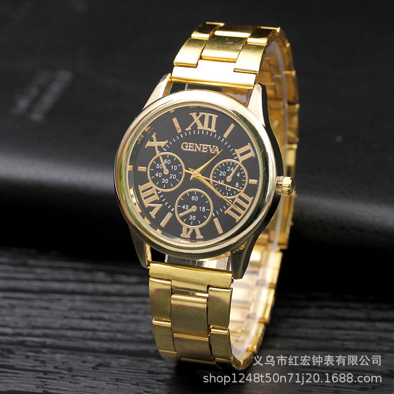New fashion gift steel band watch, women's geneva three-eyed watch, men's quartz watch - in stock & wholesale