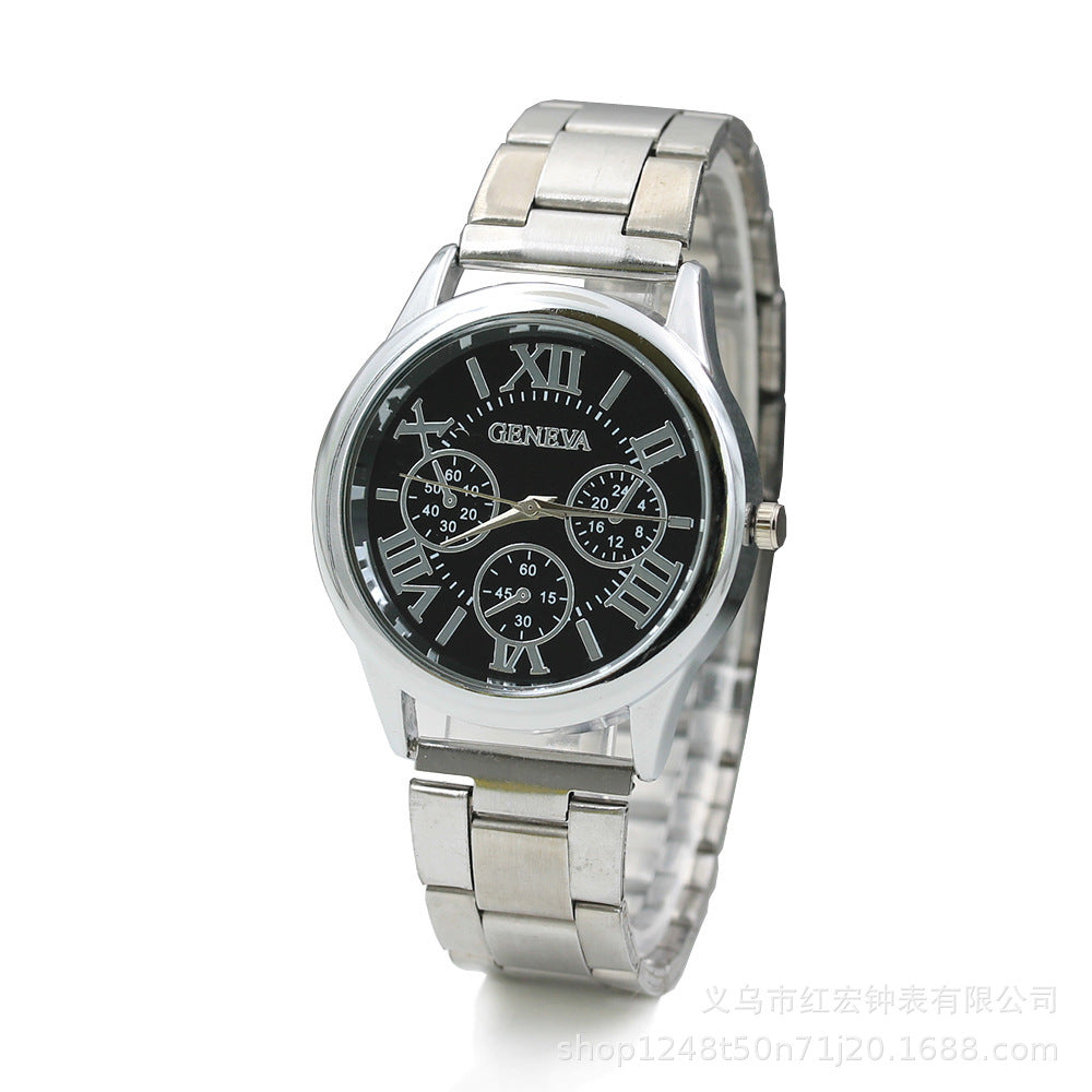 New fashion gift steel band watch, women's geneva three-eyed watch, men's quartz watch - in stock & wholesale