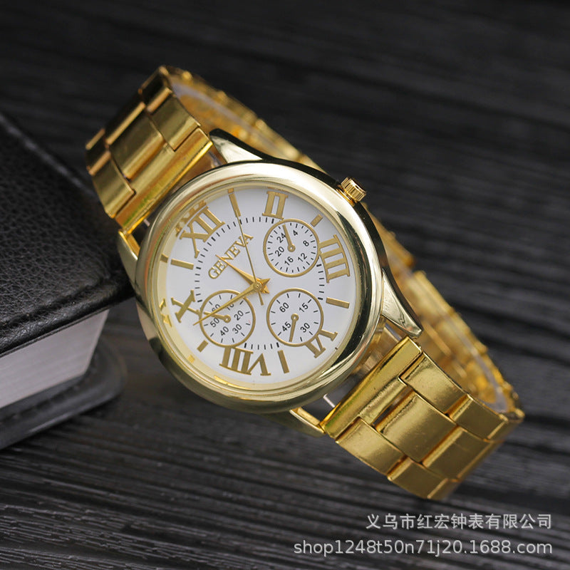 New fashion gift steel band watch, women's geneva three-eyed watch, men's quartz watch - in stock & wholesale