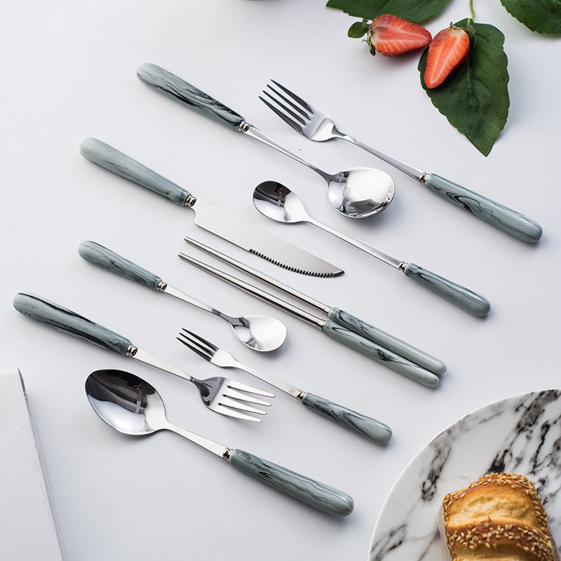 Chaobai ceramics scandinavian marble pink ceramic western steak knife stainless steel fork spoon chopsticks tableware