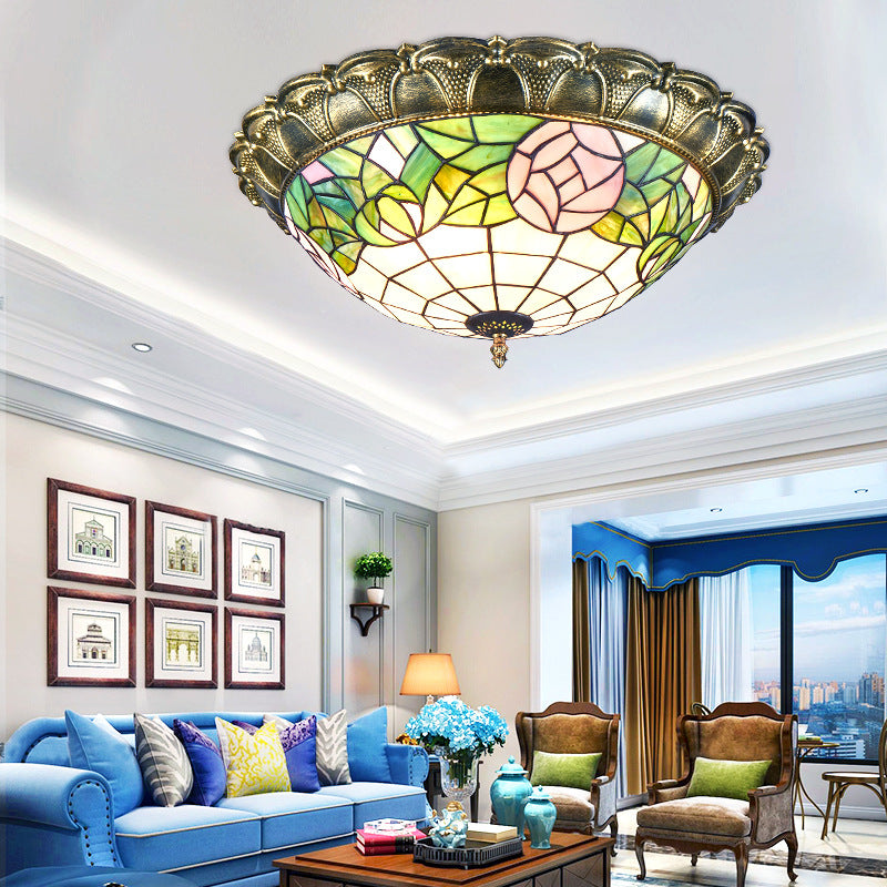 Tiffany stained glass ceiling light living room bedroom light European retro entrance corridor corridor personalized decorative light