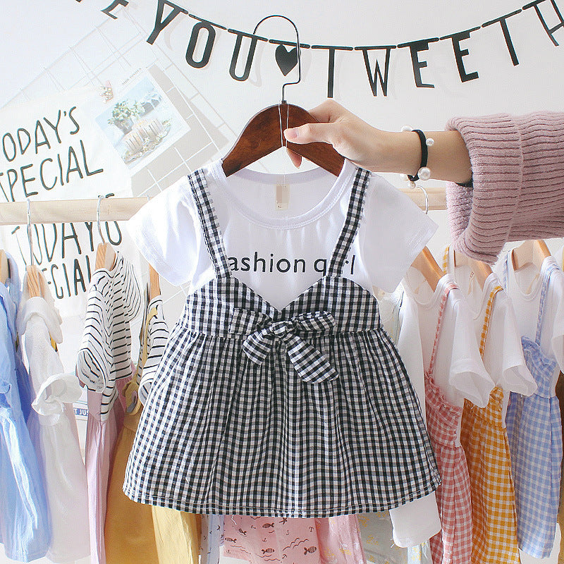 Baby summer korean style dress 0-3 years old infant short sleeve dress girls' summer long dress children's clothing