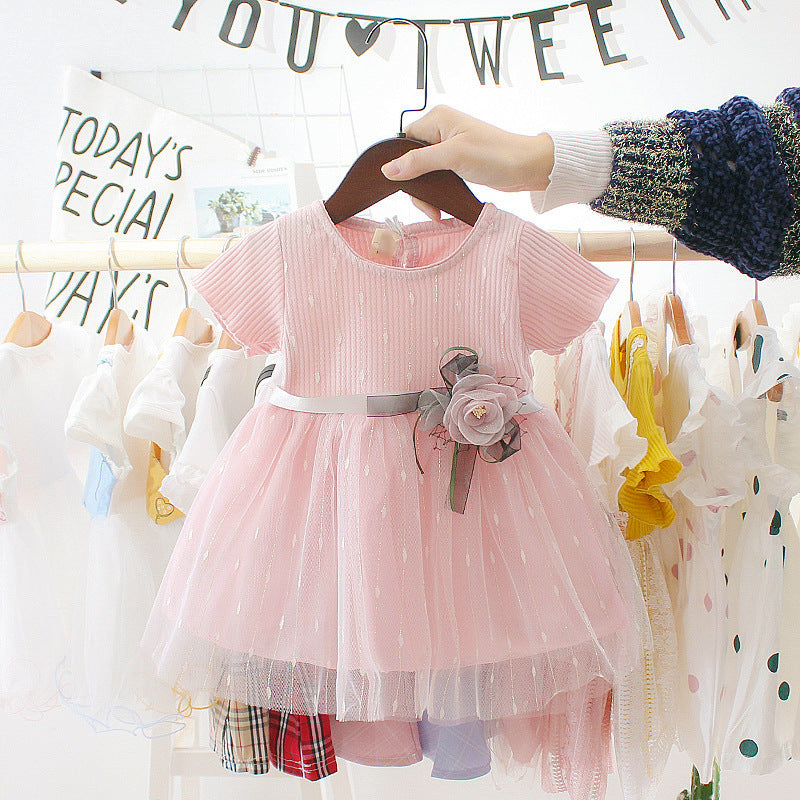 Baby summer korean style dress 0-3 years old infant short sleeve dress girls' summer long dress children's clothing
