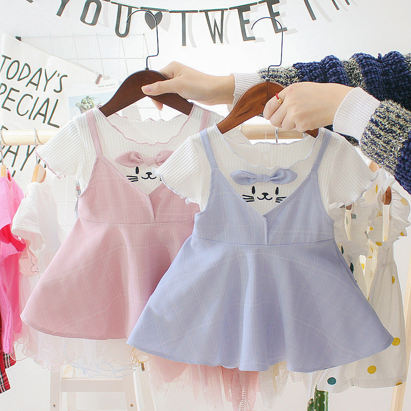 Baby summer korean style dress 0-3 years old infant short sleeve dress girls' summer long dress children's clothing
