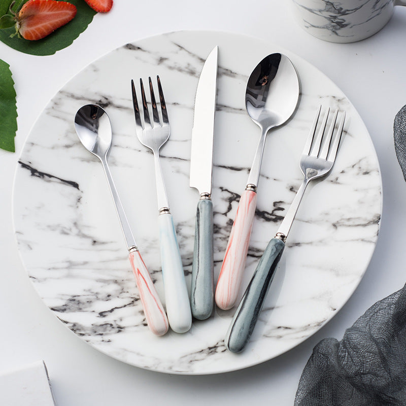 Chaobai ceramics scandinavian marble pink ceramic western steak knife stainless steel fork spoon chopsticks tableware