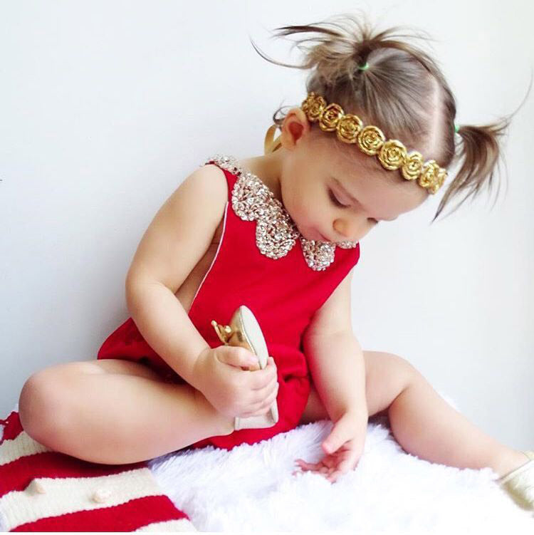 Export new arrivalfashiongirl red floral pure cotton backlessdress pants toddler rompers cost processing big sale