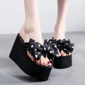 2025 new women's super high heel flip-flops - summer anti-slip platform beach sandals with sweet bow detail - wearable wedge heel slides