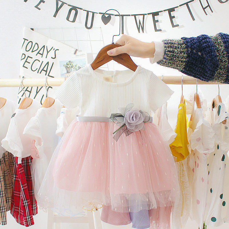 Baby summer korean style dress 0-3 years old infant short sleeve dress girls' summer long dress children's clothing
