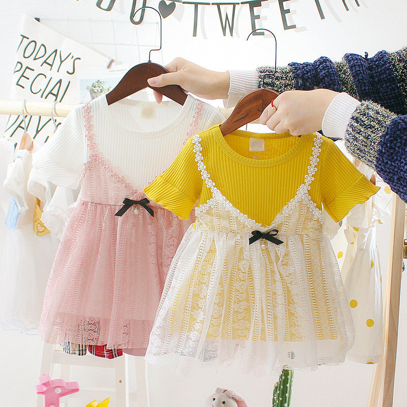 Baby summer korean style dress 0-3 years old infant short sleeve dress girls' summer long dress children's clothing