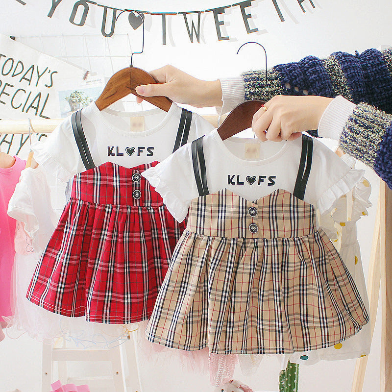 Baby summer korean style dress 0-3 years old infant short sleeve dress girls' summer long dress children's clothing