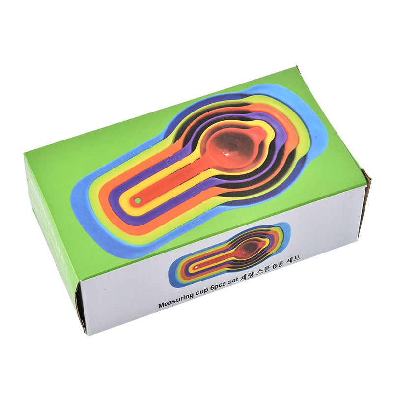 Food-grade PP measuring spoon six-piece set, baking measuring spoon set, with graduated measuring cup, color with color box, cross-border hot sale