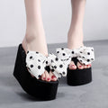 2025 new women's super high heel flip-flops - summer anti-slip platform beach sandals with sweet bow detail - wearable wedge heel slides