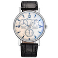 Stylish business gift three-eye men's quartz watch with blue light glass and leather strap