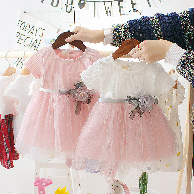 Baby summer korean style dress 0-3 years old infant short sleeve dress girls' summer long dress children's clothing