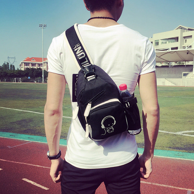 Factory direct sales USB charging men's and women's casual shoulder bag Korean version men's bag chest messenger bag trendy backpack breast bag