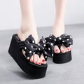 2025 new women's super high heel flip-flops - summer anti-slip platform beach sandals with sweet bow detail - wearable wedge heel slides