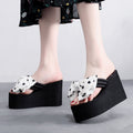 2025 new women's super high heel flip-flops - summer anti-slip platform beach sandals with sweet bow detail - wearable wedge heel slides