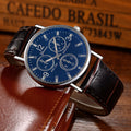 Stylish business gift three-eye men's quartz watch with blue light glass and leather strap