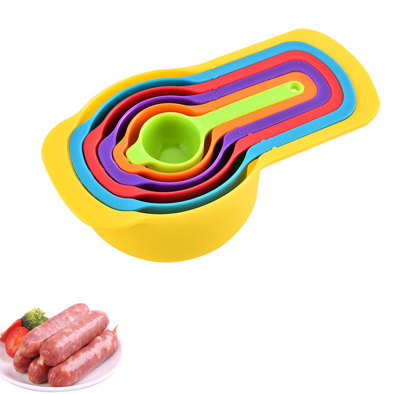 Food-grade PP measuring spoon six-piece set, baking measuring spoon set, with graduated measuring cup, color with color box, cross-border hot sale