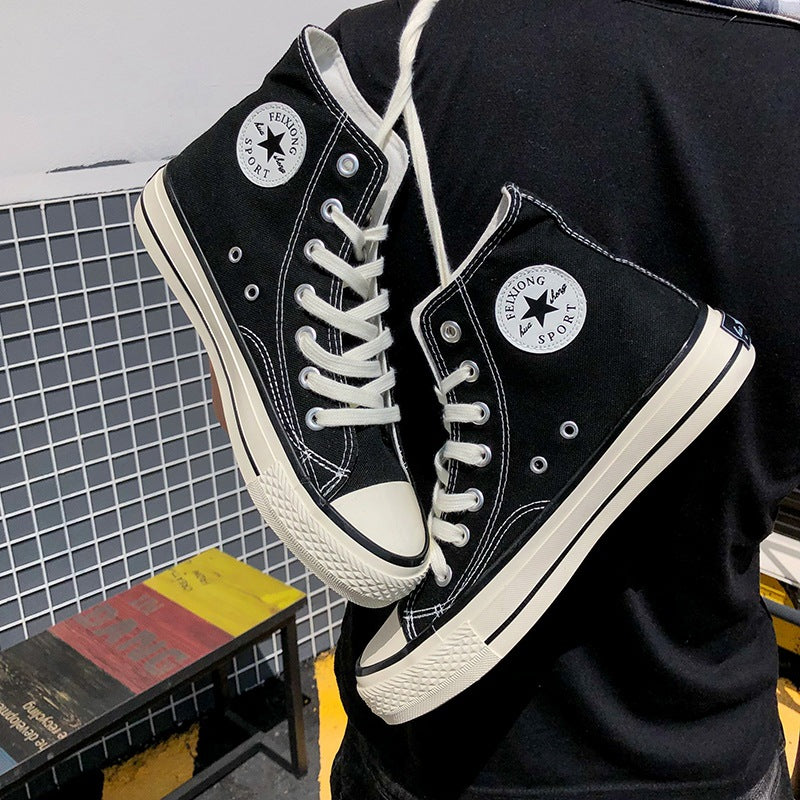 New korean street style timeless classic versatile couple's 1970s retro black high-top canvas shoes for men 9002