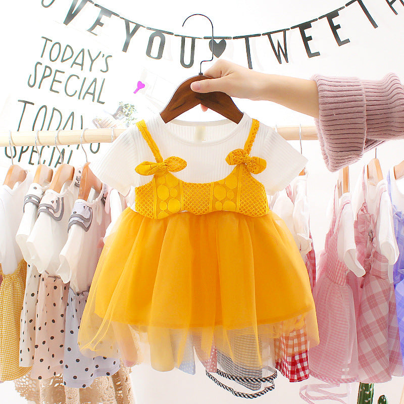 Korean style girls' summer 2019 new arrivals: girls' export short-sleeve dress, baby mesh princess dress, cross-border dropshipping