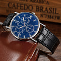 Stylish business gift three-eye men's quartz watch with blue light glass and leather strap