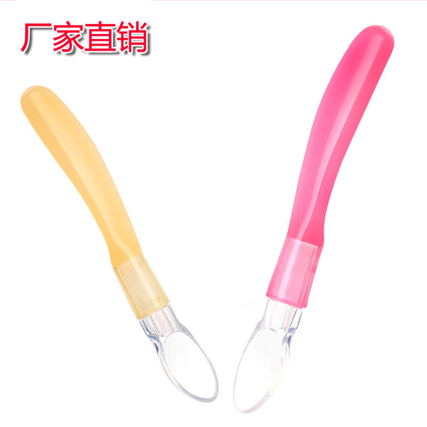 Factory direct sales baby silicone soft head spoon baby eating spoon baby feeding tableware nude