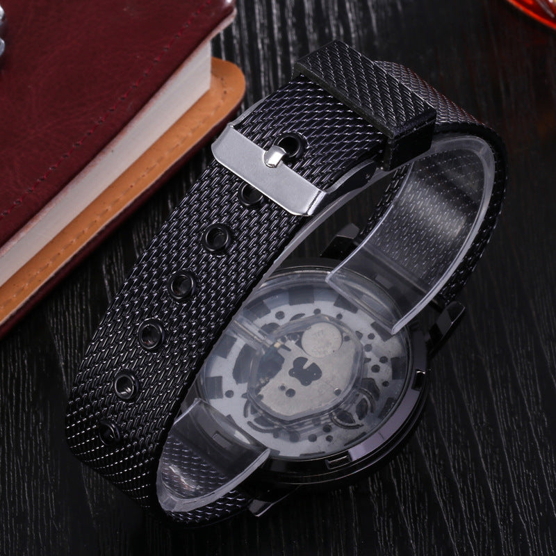 Hot-selling men's watch for foreign trade, hollow-out design, non-mechanical, casual and fashionable mesh strap, men's quartz watch, wholesale from manufacturer
