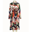 Satin printing pleated elegant socialite style african fashion shirt collar waist shirt collar long skirt