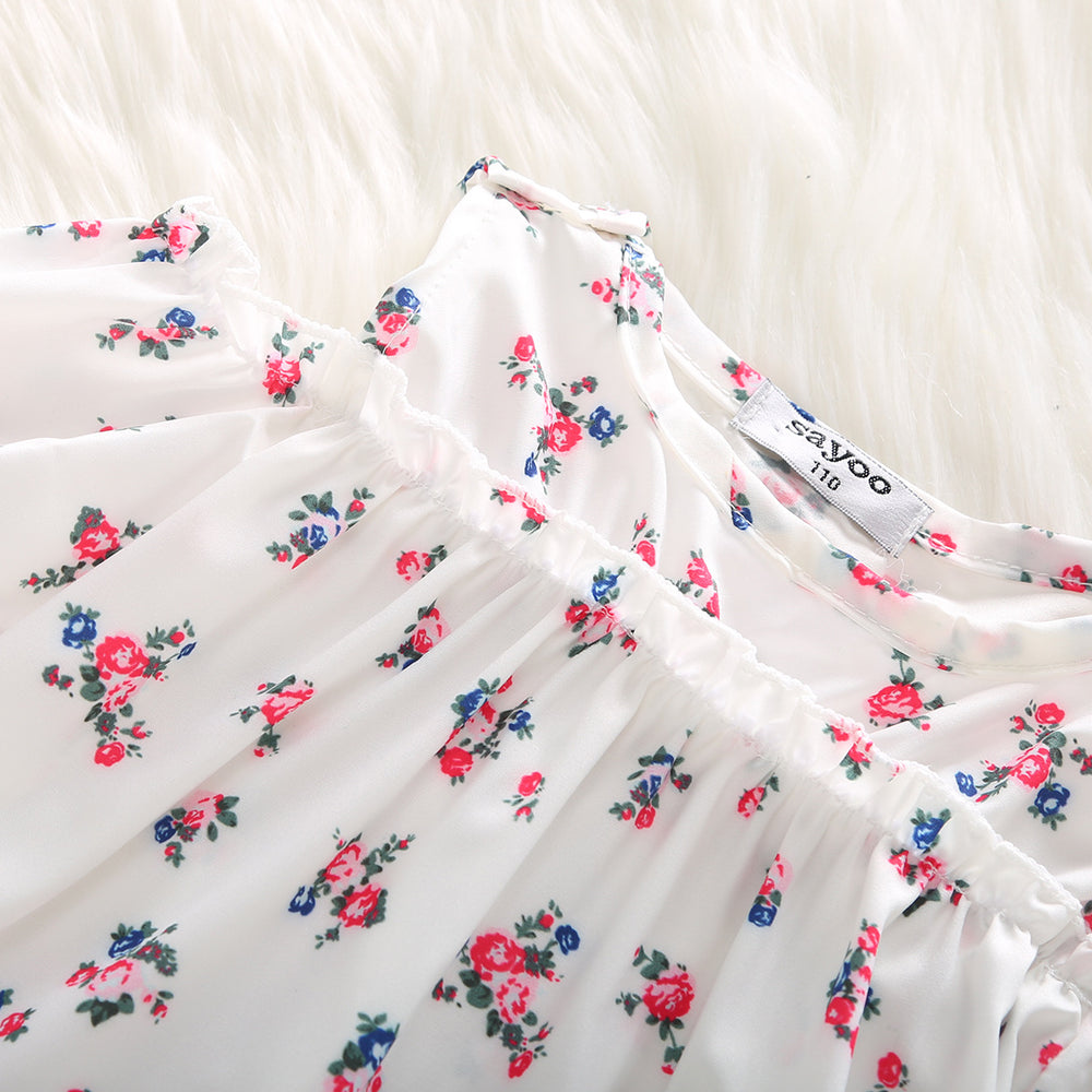 2019 summer european and american style girls' floral print top + elastic denim lace two-piece set - cross-border exclusive