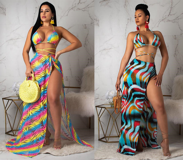 Y5097 European and American women's clothing summer sexy bikini swimsuit chiffon jacket cape fashion three-piece set