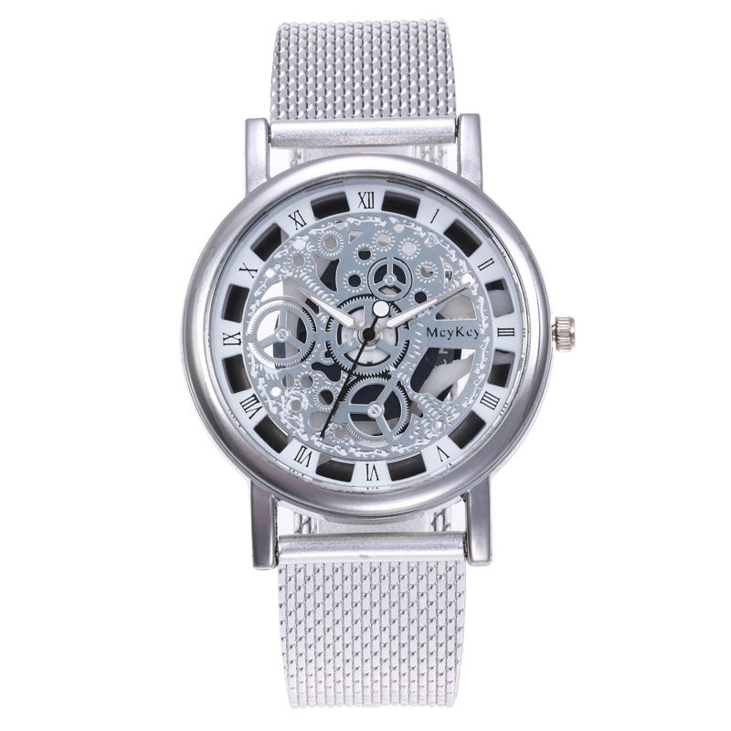 Hot-selling men's watch for foreign trade, hollow-out design, non-mechanical, casual and fashionable mesh strap, men's quartz watch, wholesale from manufacturer