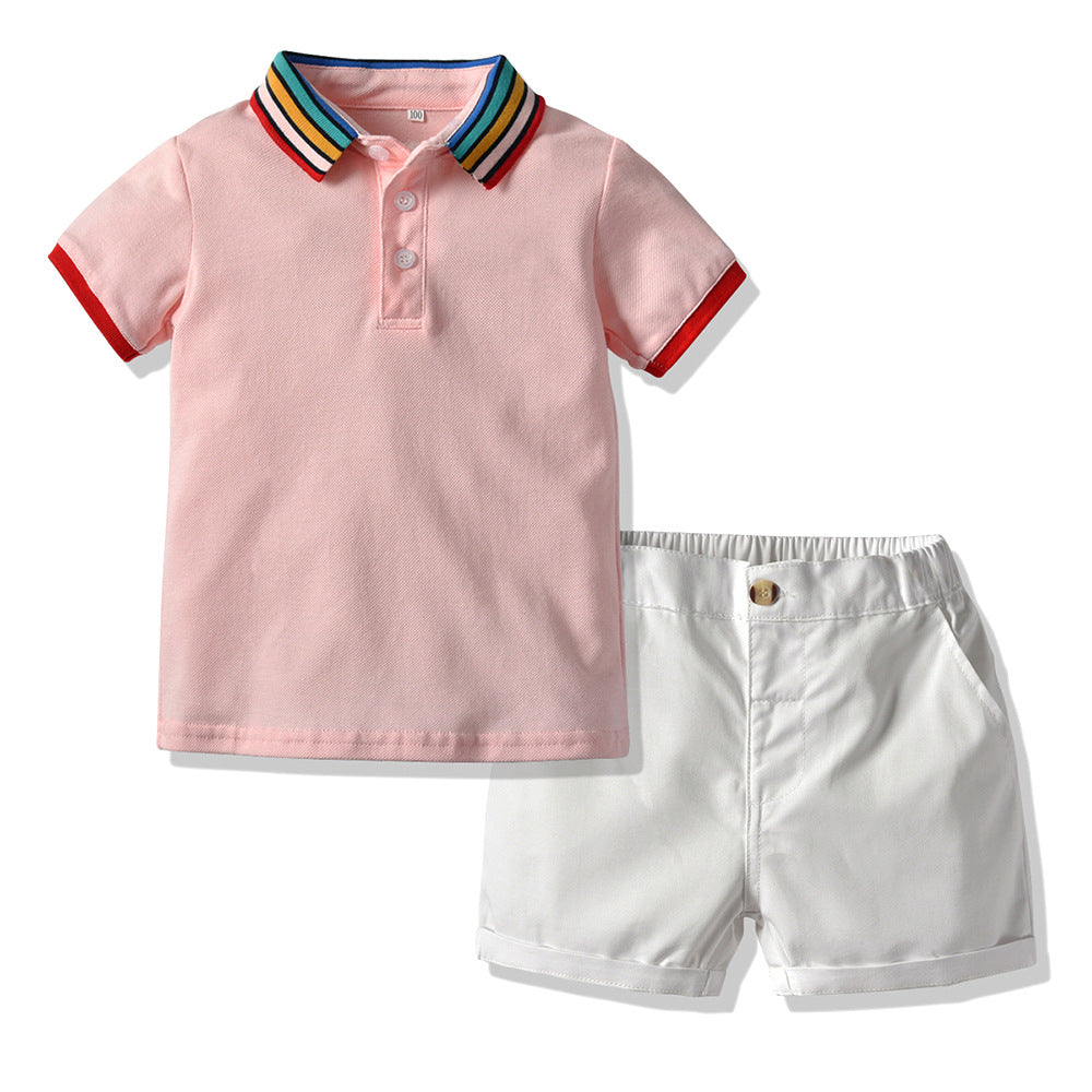 European and american kids' activewear set: baby rainbow casual polo shirt & shorts wholesale - trendy baby suit