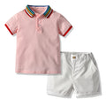 European and american kids' activewear set: baby rainbow casual polo shirt & shorts wholesale - trendy baby suit