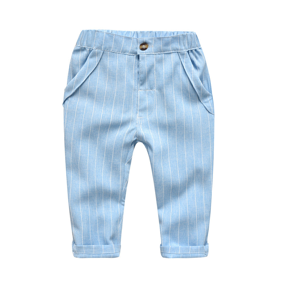 Korean style new boys' spring/autumn outfit: striped long-sleeve shirt, gentleman's vest, and three-piece children's suit set