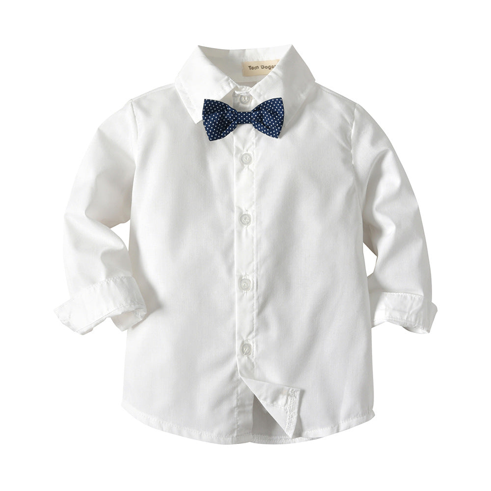 Korean style new boys' spring/autumn outfit: striped long-sleeve shirt, gentleman's vest, and three-piece children's suit set