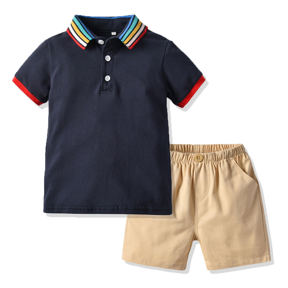 European and american kids' activewear set: baby rainbow casual polo shirt & shorts wholesale - trendy baby suit