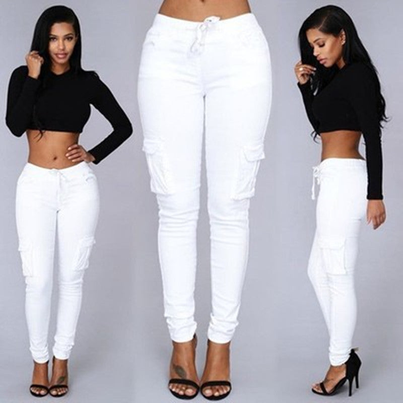 2025wish european and american women's multi-pocket drawstring casual pants 8509#