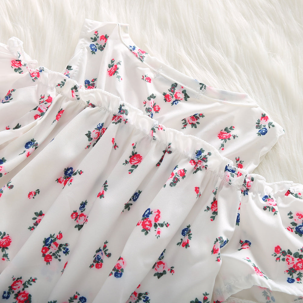 2019 summer european and american style girls' floral print top + elastic denim lace two-piece set - cross-border exclusive