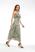 2025ebay fashion black and white geometric printingloosedress large hem long skirt spring and summer women's clothing