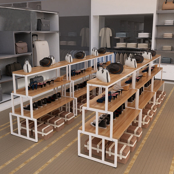Double-sided supermarket shelf fabric cosmetics shoes Zhongdao cabinet shoe store product samples Home textile store display rack wholesale