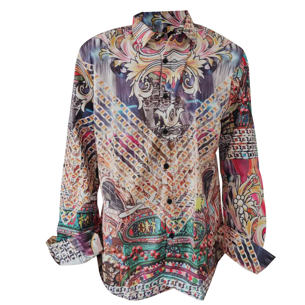 spring new arrival: hot-selling european and american fashion men's african print casual long-sleeve shirt for export