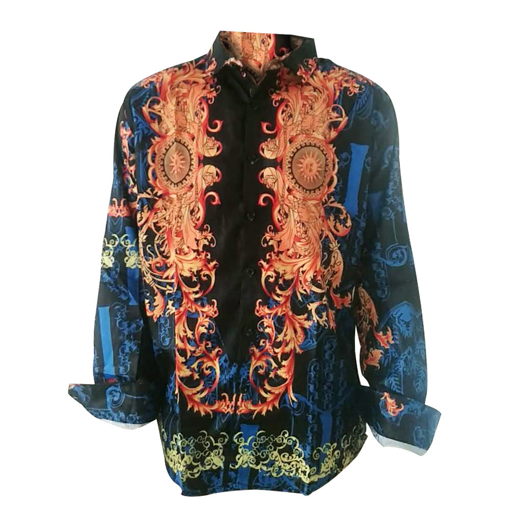 spring new arrival: hot-selling european and american fashion men's african print casual long-sleeve shirt for export