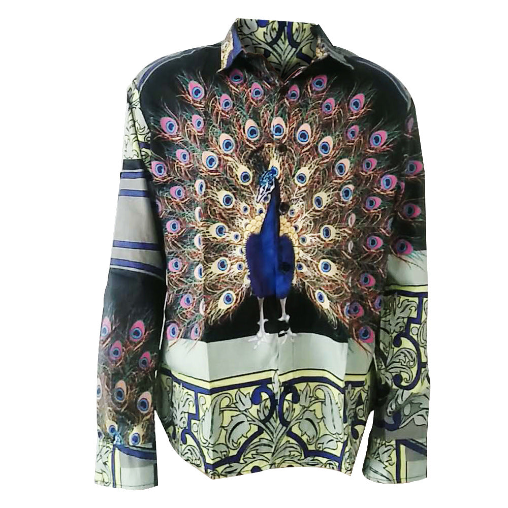 spring new arrival: hot-selling european and american fashion men's african print casual long-sleeve shirt for export