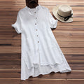 2025 ebay amazon casual women's raglan sleeve button-down pocket cotton linen shirt - new arrival