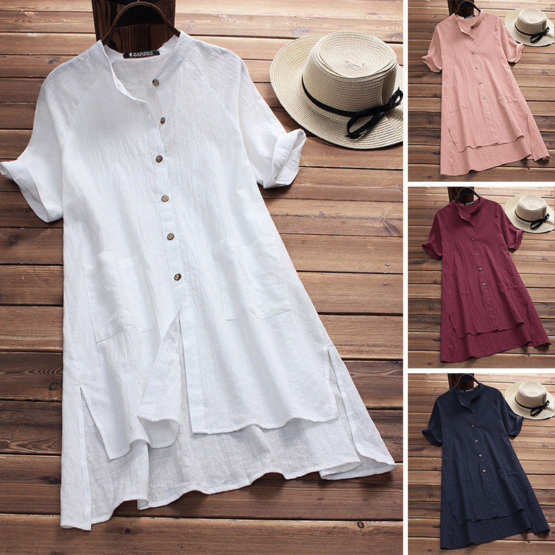 2025 ebay amazon casual women's raglan sleeve button-down pocket cotton linen shirt - new arrival